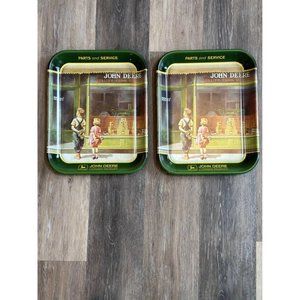 (2) Vintage John Deere-A Friend In Need Metal Collectors Trays 13.25"X10.5"